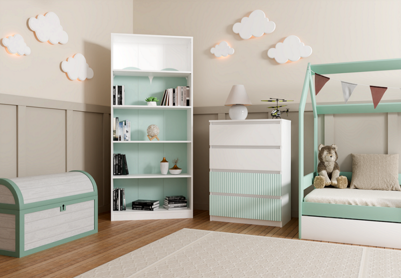 Komoda Malwa M4 Arteso z szufladami do pokoju dziecięcego 70 cm biały/miętowy