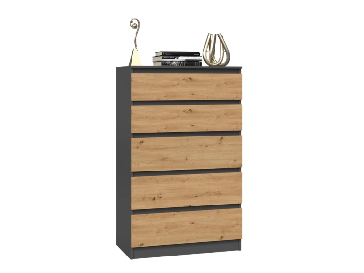Komoda Malwa M5 z szufladami do salonu 70 cm antracyt/dąb artisan