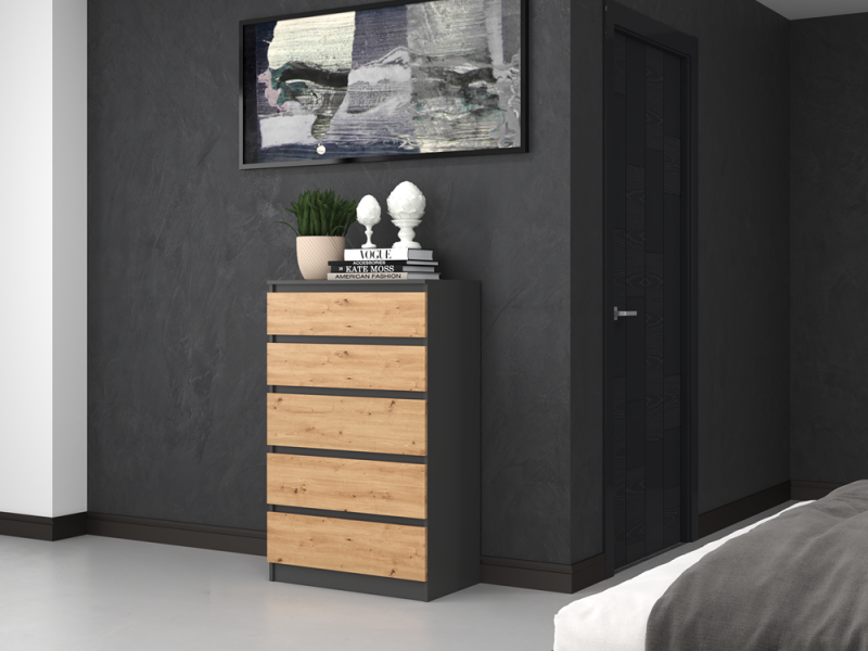 Komoda Malwa M5 z szufladami do salonu 70 cm antracyt/dąb artisan