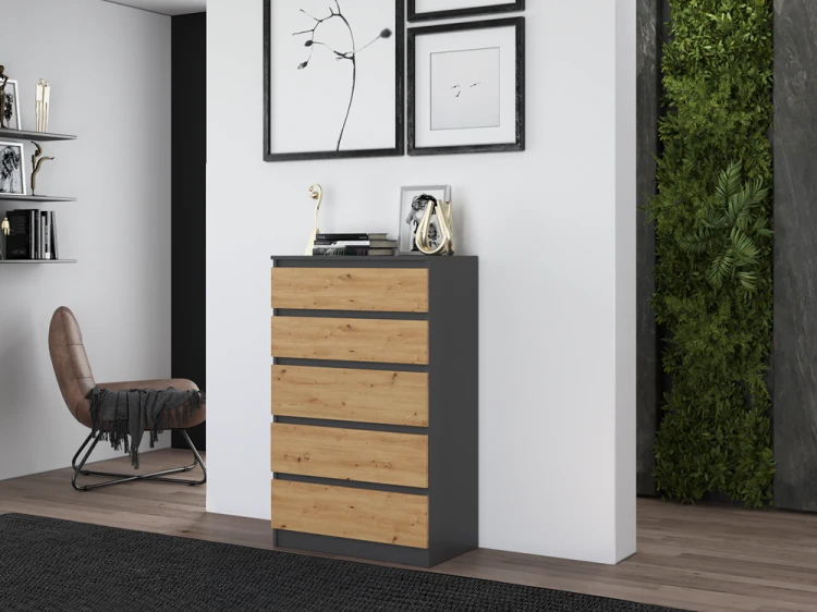 Komoda Malwa M5 z szufladami do salonu 70 cm antracyt/dąb artisan