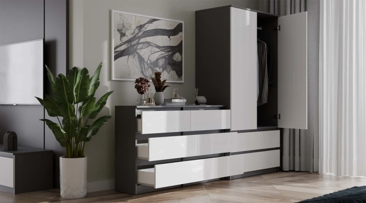 Komoda Malwa M6 120 cm z szufladami do salonu antracyt/biały