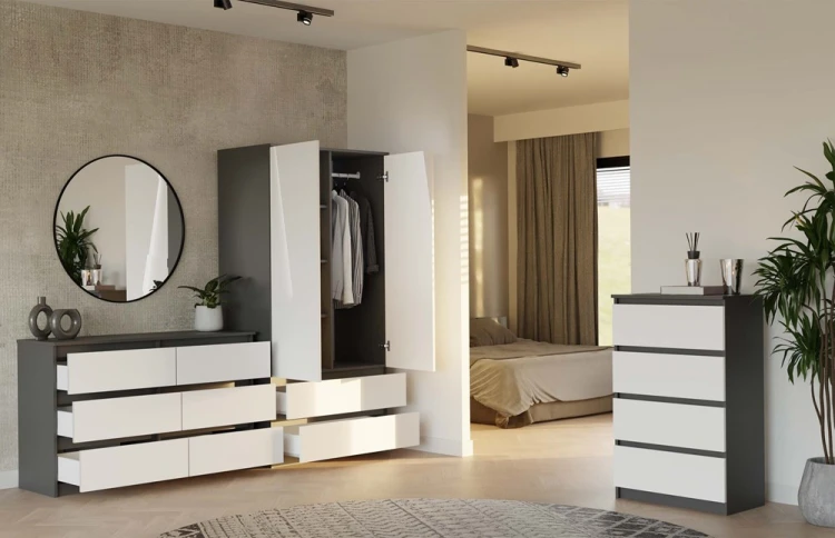 Komoda Malwa M6 120 cm z szufladami do salonu antracyt/biały