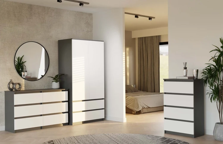Komoda Malwa M6 120 cm z szufladami do salonu antracyt/biały