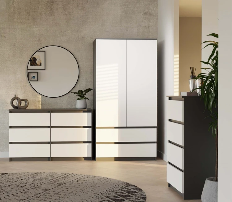 Komoda Malwa M6 120 cm z szufladami do salonu antracyt/biały