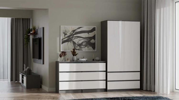 Komoda Malwa M6 120 cm z szufladami do salonu antracyt/biały