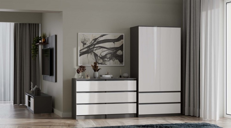 Komoda Malwa M6 120 cm z szufladami do salonu antracyt/biały