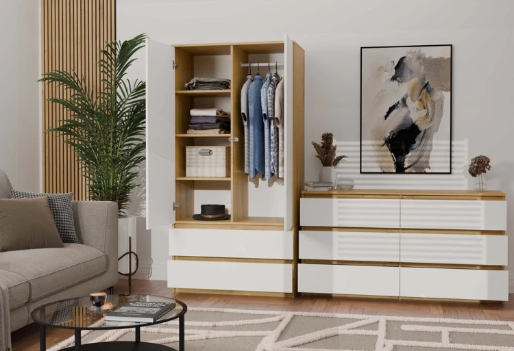 Komoda Malwa M6 120 cm z szufladami do salonu dąb artisan/biały
