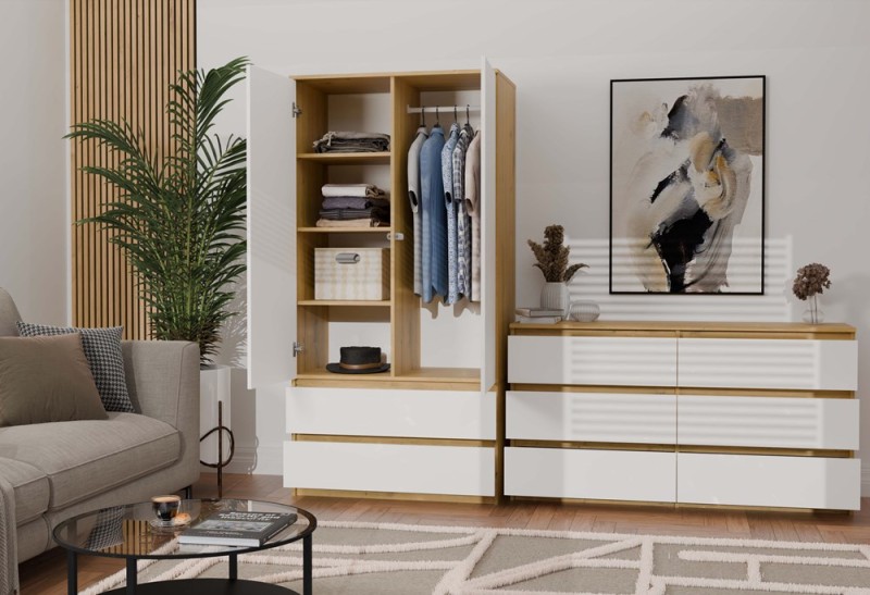 Komoda Malwa M6 120 cm z szufladami do salonu dąb artisan/biały