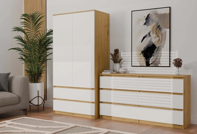 Komoda Malwa M6 140 cm z szufladami do salonu dąb artisan/biały