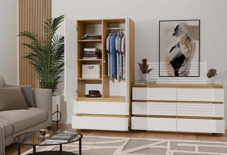 Komoda Malwa M6 140 cm z szufladami do salonu dąb artisan/biały