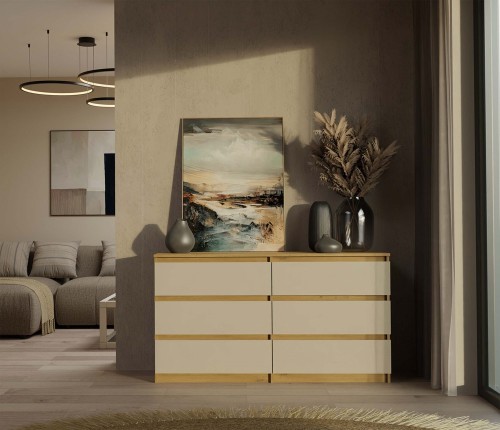 Komoda Malwa M6 140 cm z szufladami do salonu dąb artisan/kaszmir