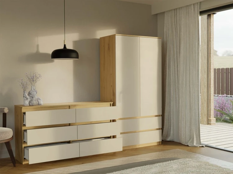 Komoda Malwa M6 140 cm z szufladami do salonu dąb artisan/kaszmir