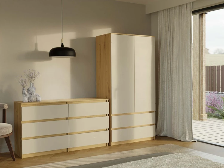Komoda Malwa M6 140 cm z szufladami do salonu dąb artisan/kaszmir