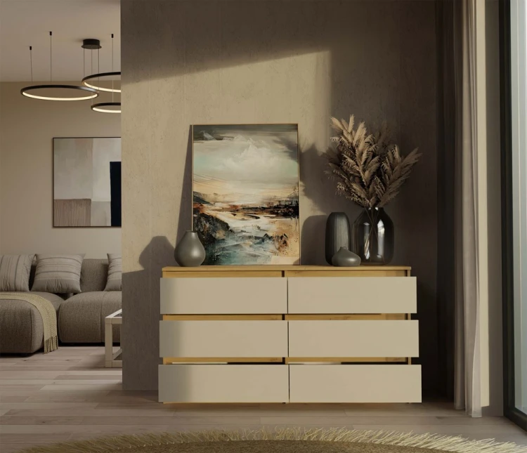 Komoda Malwa M6 140 cm z szufladami do salonu dąb artisan/kaszmir