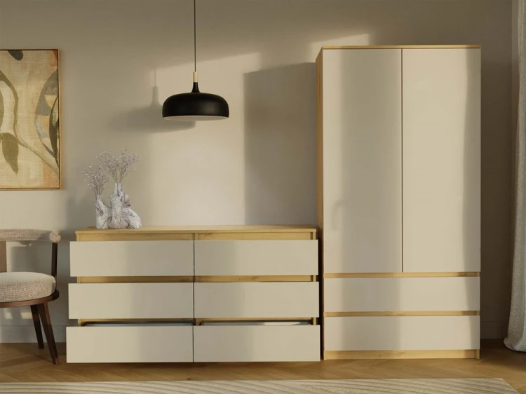 Komoda Malwa M6 140 cm z szufladami do salonu dąb artisan/kaszmir