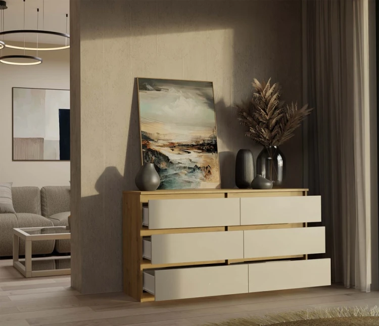 Komoda Malwa M6 140 cm z szufladami do salonu dąb artisan/kaszmir