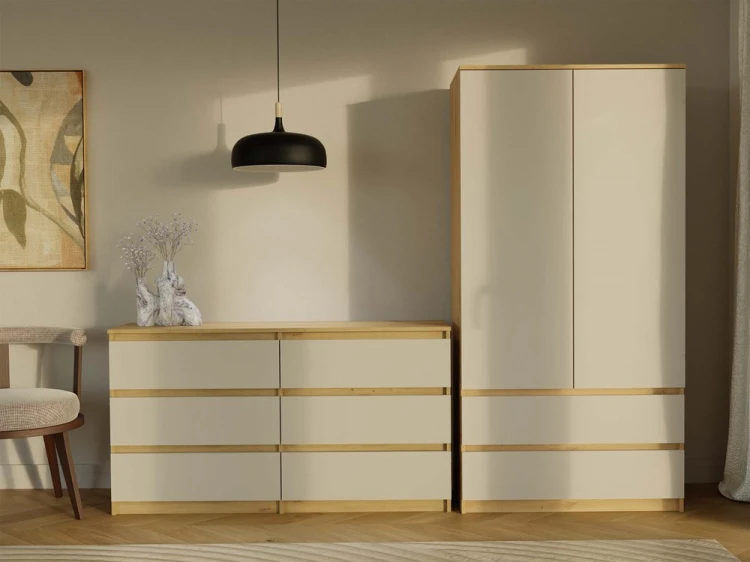 Komoda Malwa M6 140 cm z szufladami do salonu dąb artisan/kaszmir