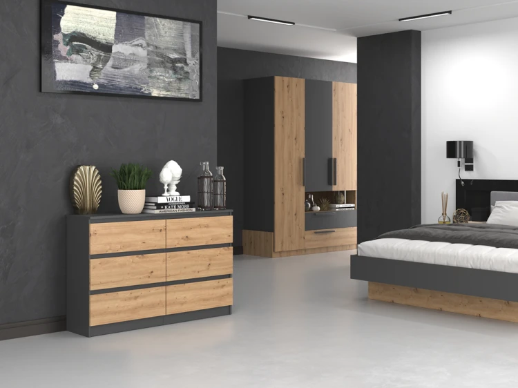 Komoda Malwa M6 120 cm z szufladami do salonu antracyt/dąb artisan