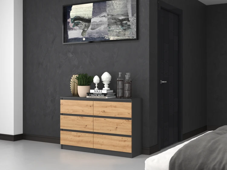 Komoda Malwa M6 120 cm z szufladami do salonu antracyt/dąb artisan