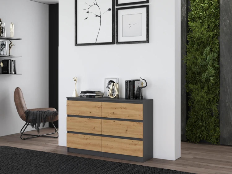Komoda Malwa M6 120 cm z szufladami do salonu antracyt/dąb artisan