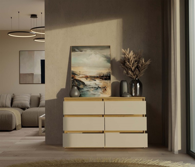 Komoda Malwa M6 120 cm z szufladami do salonu dąb artisan/kaszmir