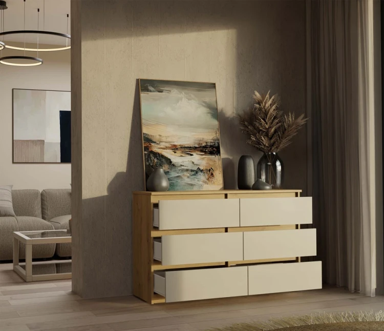 Komoda Malwa M6 120 cm z szufladami do salonu dąb artisan/kaszmir