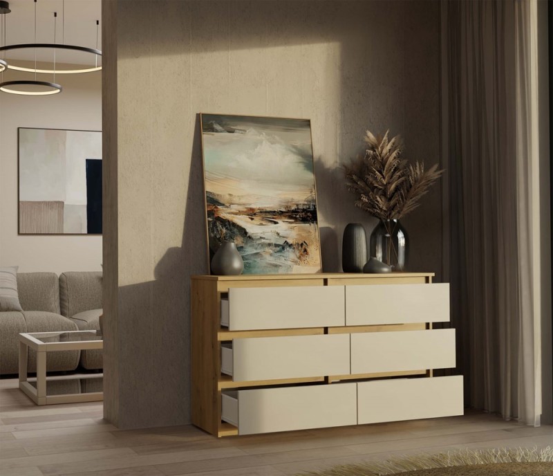 Komoda Malwa M6 120 cm z szufladami do salonu dąb artisan/kaszmir