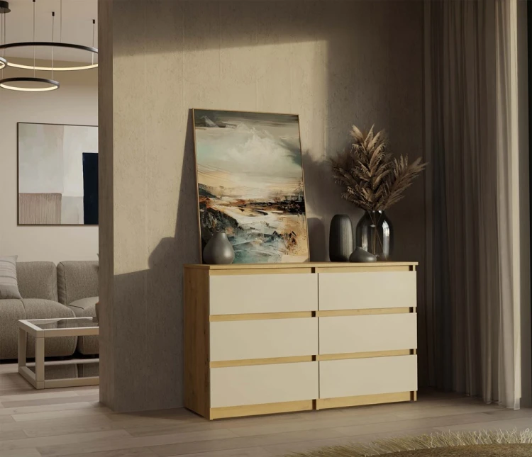 Komoda Malwa M6 120 cm z szufladami do salonu dąb artisan/kaszmir