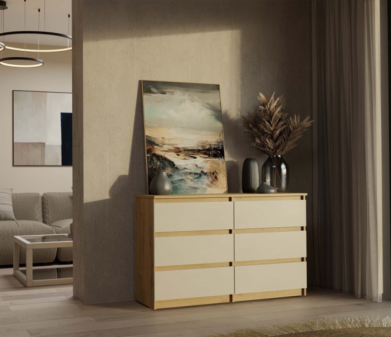 Komoda Malwa M6 120 cm z szufladami do salonu dąb artisan/kaszmir