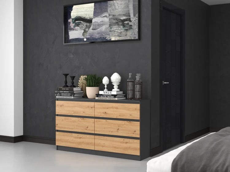 Komoda Malwa M6 140 cm z szufladami do salonu antracyt/dąb artisan