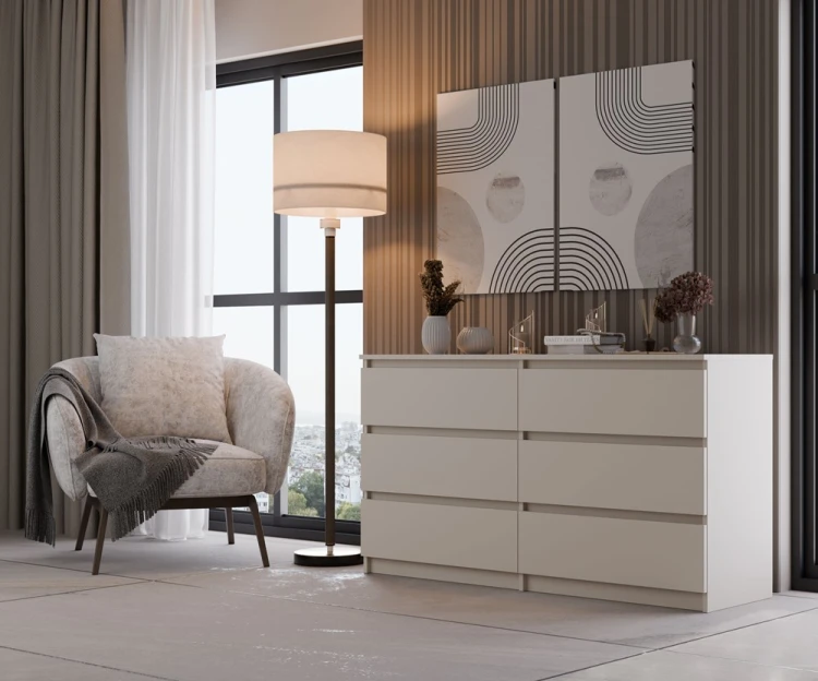 Komoda Malwa M6 140 cm z szufladami do salonu kaszmir