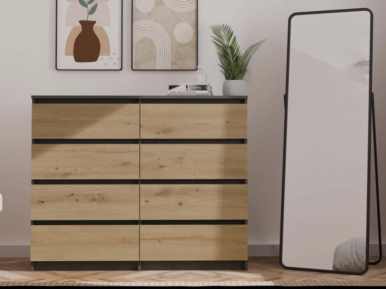 Komoda Malwa M8 120 cm z szufladami do salonu antracyt/dąb artisan