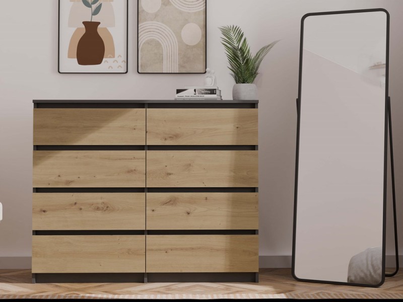 Komoda Malwa M8 120 cm z szufladami do salonu antracyt/dąb artisan