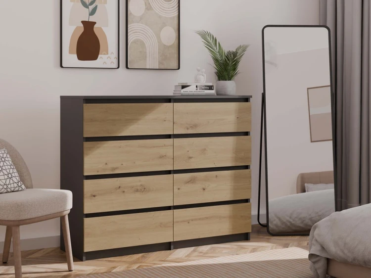 Komoda Malwa M8 120 cm z szufladami do salonu antracyt/dąb artisan