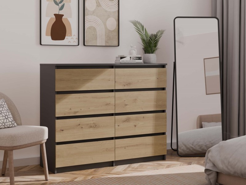 Komoda Malwa M8 120 cm z szufladami do salonu antracyt/dąb artisan