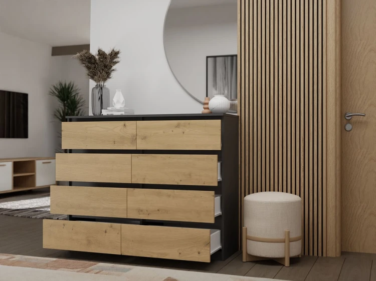 Komoda Malwa M8 120 cm z szufladami do salonu antracyt/dąb artisan