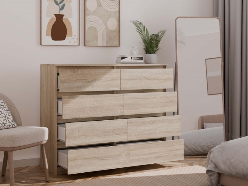 Komoda Malwa M8 120 cm z szufladami do salonu dąb sonoma