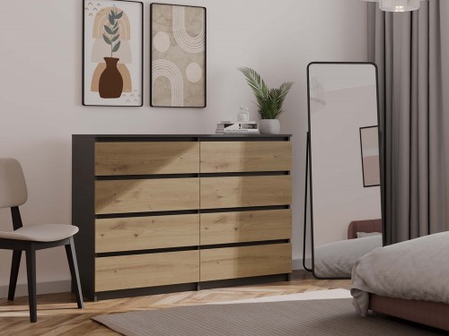 Komoda Malwa M8 140 cm z szufladami do salonu antracyt/dąb artisan