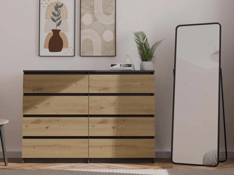 Komoda Malwa M8 140 cm z szufladami do salonu antracyt/dąb artisan