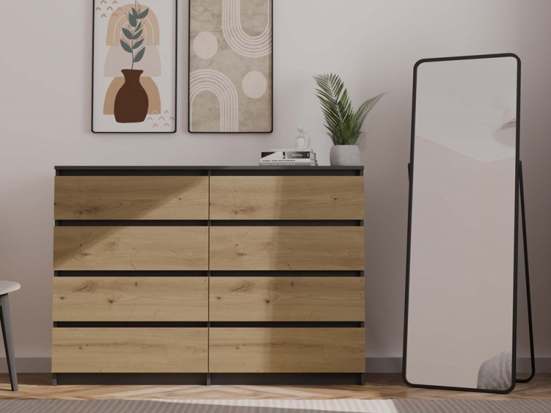 Komoda Malwa M8 140 cm z szufladami do salonu antracyt/dąb artisan