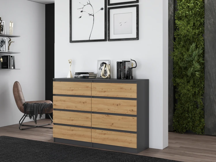 Komoda Malwa M8 140 cm z szufladami do salonu antracyt/dąb artisan