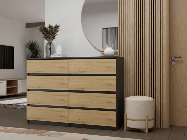 Komoda Malwa M8 140 cm z szufladami do salonu antracyt/dąb artisan