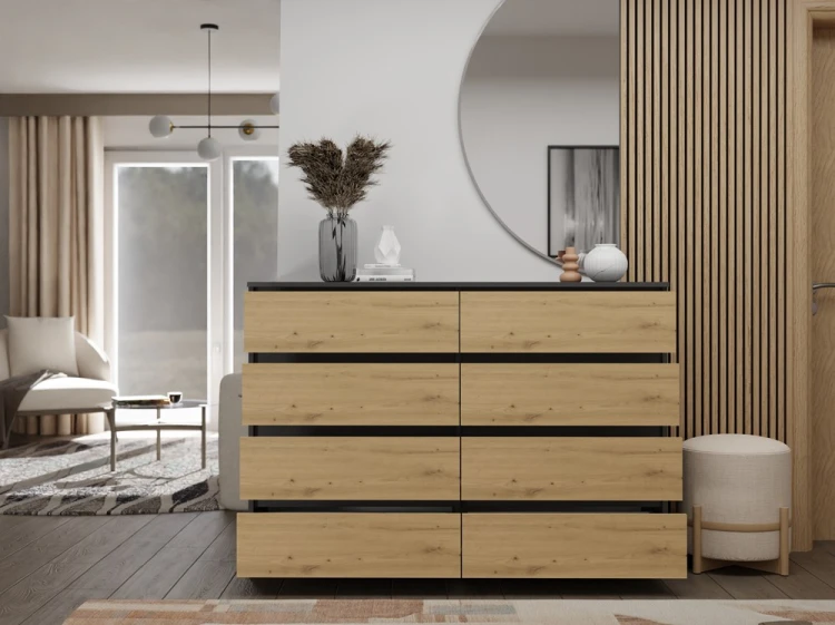 Komoda Malwa M8 140 cm z szufladami do salonu antracyt/dąb artisan
