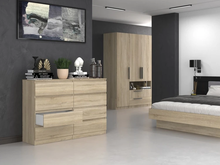 Komoda Malwa M8 140 cm z szufladami do salonu dąb sonoma