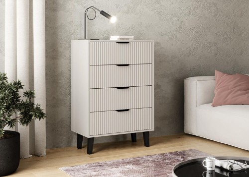 Komoda Scandi 4S Slim z szufladami i ryflowanymi frontami do salonu 70 cm kaszmir