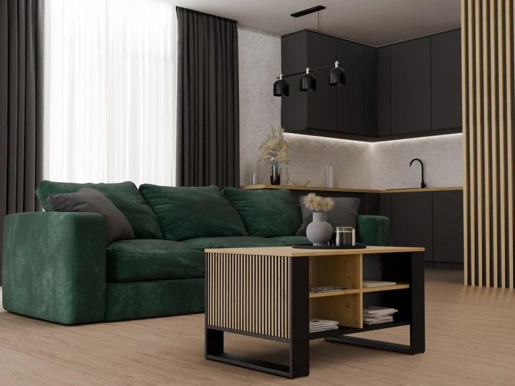 Stolik kawowy Modern 4P Slim prostokątny z półkami 90 cm dąb artisan/czarny