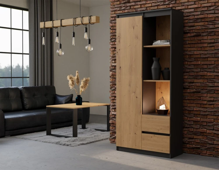 Regał biurowy Bily RS-80 z półkami i szafką 80 cm antracyt/dąb artisan