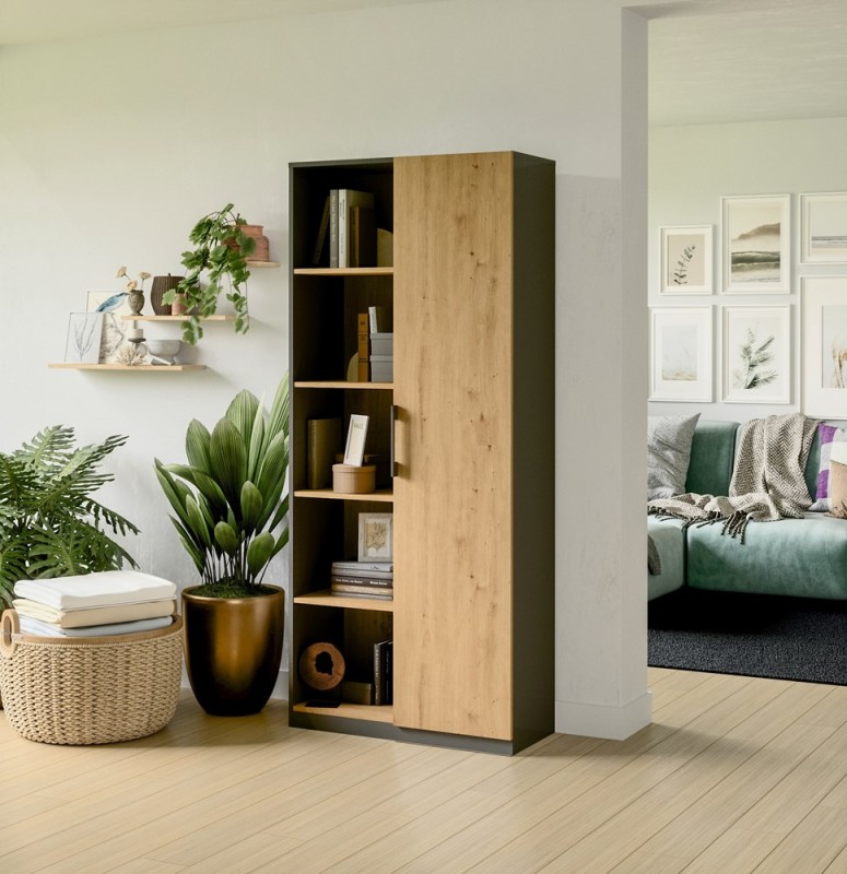 Regał biurowy Malwa RD-80 półotwarty nowoczesny 80 cm antracyt/dąb artisan