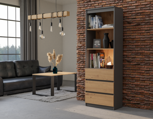 Regał biurowy Olimp RS-60 z 3 szufladami nowoczesny 60 cm antracyt/dąb artisan