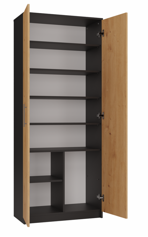 Regał biurowy Oliv 2D zamykany z półkami nowoczesny 74 cm antracyt/dąb artisan